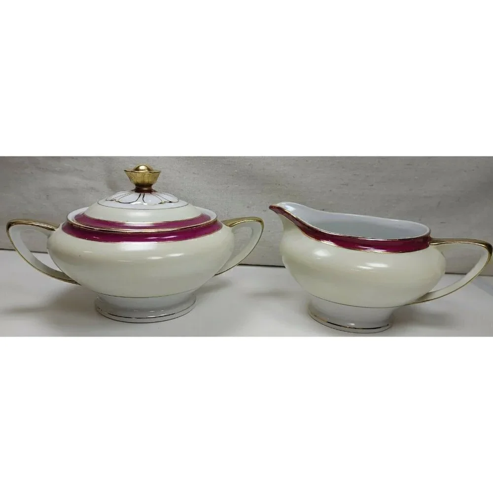 Vtg 1930's Victoria Multicolor China Czechoslovakia Bone China Sugar and Creamer